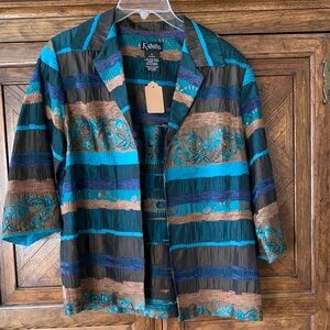 K studio collection Teal and Brown Striped Jacket